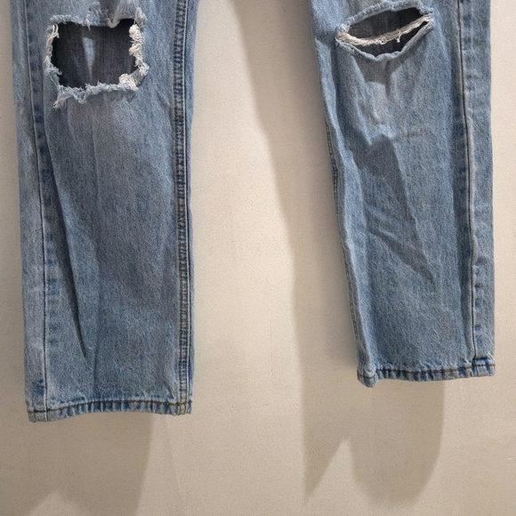 Princess Polly | Blue Distressed Women's Straight Leg Jean - Picture 5 of 13